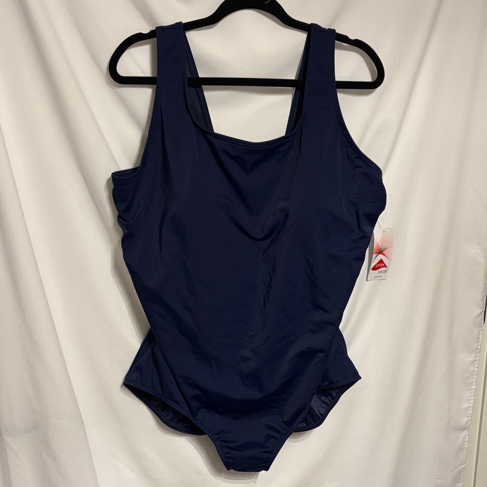Lands' End Deep Blue Resortwear Beachy One-Piece Swimsuit SZ 22W NWT